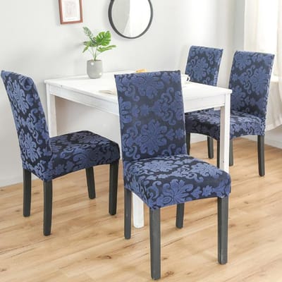 Jacquard luxe stoffen stoelhoezen universele maat stretch stoelhoezen elastische goedkope stoelhoes voor eetkamer 1 Piece marineblauwe kleur