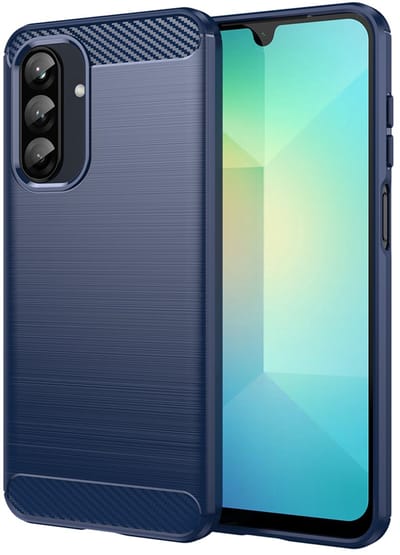 MobyDefend Hoesje - Geschikt voor Samsung Galaxy A26 - TPU Backcover - Geborstelde Metaal & Carbon-Look - Blauw