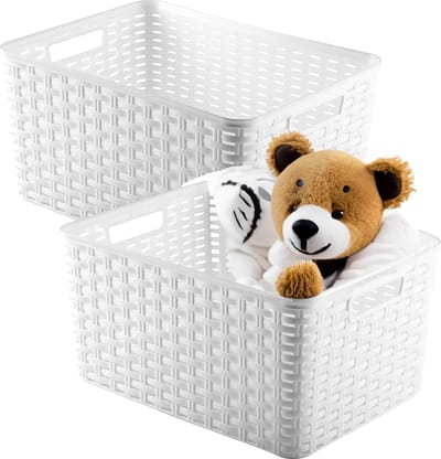 Plasticforte Opbergmand - 2x - Kastmand - rotan kunststof - wit - 18 Liter - 29 x 39 x 20 cm