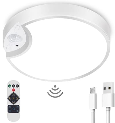 Luminize Plafondlamp met bewegingssensor - Plafondlamp op batterijen - Oplaadbare plafonnière - Draadloos - Dimbaar - 3 lichtkleuren - Afstandsbediening - USB - Wit