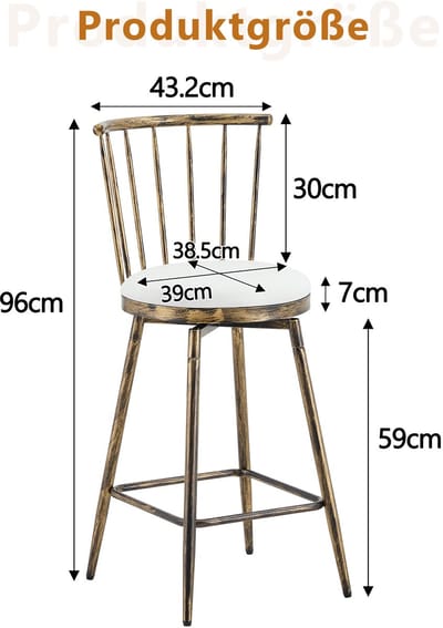 HAUSS SPOLE Barkruk - Windsor Stijl - Set Van 2 Met Gewatteerde Zitting En Rugleuning - Voor Keukeneiland En Bar - Metaal En Kunstleer - Bruin Wit