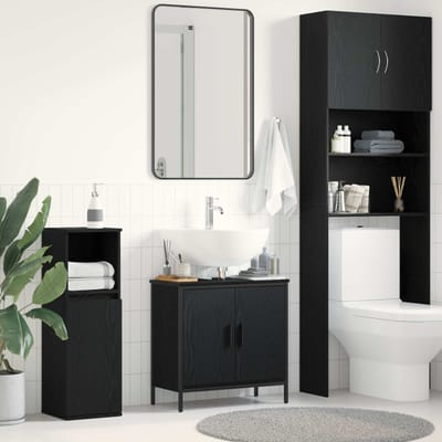 vidaXL - Wastafel - kabinet - voor - de - badkamer - Zwart - Eiken - 60 - x - 30 - x - 60 - cm
