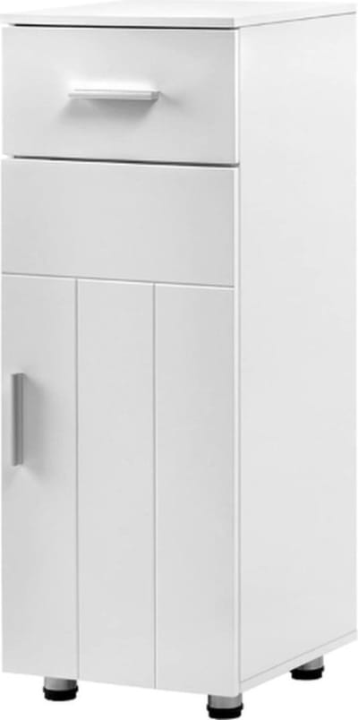 Luxe Badkamerkast – Kolomkast Badkamer – Hoog op Pootjes – Staand – 2 Legplanken – 1 Lade – Modern Design – Hoogwaardig Hout – Wit