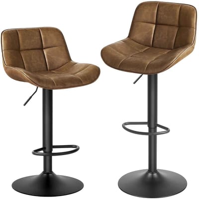 CORE Luxe barkruk - Set van 2 kunstleren barkrukken - Barstoel - Hoogte verstelbaar - Draaibaar - Barkrukken met rugleuning en voetsteun - 41x83.5-105cm - Donker Bruin