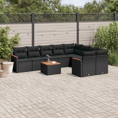 vidaXL - 10-delige - Loungeset - met - kussens - poly - rattan - zwart