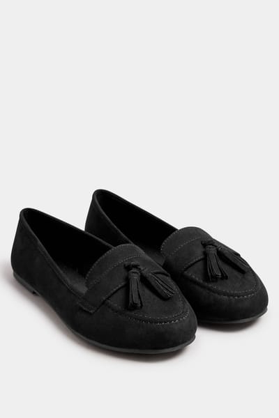 Yours Loafers Met Kwastjesdetail In Een (Extra) Brede Pasvorm In Zwart Imitatiesuèdesize 37E
