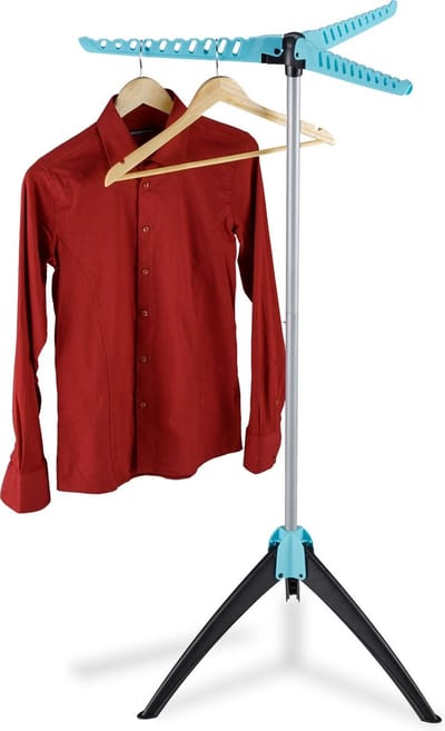 wasrek inklapbaar - 3 armen - voor kledinghangers - droogrek - 128 x 56,5 cm - zilver-turkoois