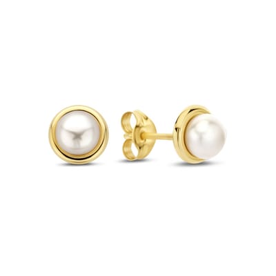 New Bling 9NBG-1078 – Gouden Oorbellen Dames – Oorknopjes Parel – 14K Goud – 4 mm – Cadeau voor Vrouwen