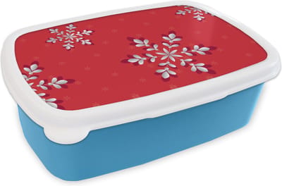 Broodtrommel Blauw - Lunchbox - Brooddoos - Patronen - Kerst - Zilver - Planten - 18x12x6 cm - Kinderen - Jongen