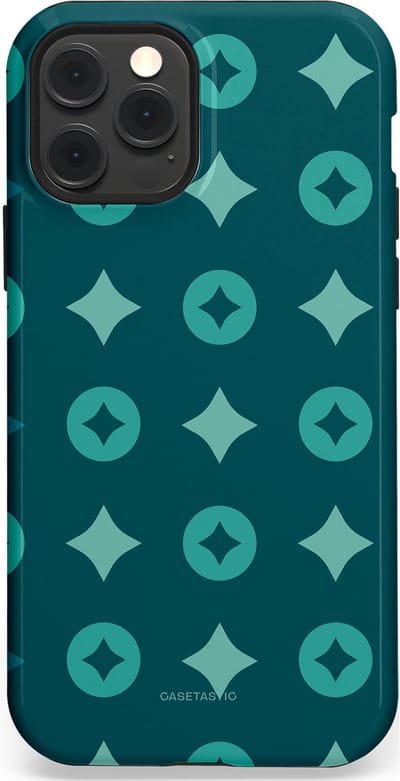 Casetastic hoesje geschikt voor Apple iPhone 12 / Apple iPhone 12 Pro - MagSafe - Dubbellaagse bescherming - Retro sterren - Fashion Case - Petrol