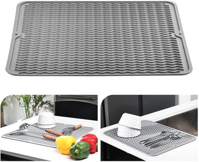 Verbeterde afdruipmat, siliconen afdruipmat, hittebestendige afdruipmat voor de keuken, antislip siliconenmat, tafelmat, pannenonderzetter, placemat, lepelhouder, onderzetter