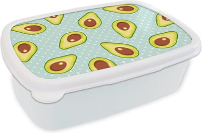 Broodtrommel Wit - Lunchbox - Brooddoos - Avocado - Patronen - Stippen - 18x12x6 cm - Volwassenen