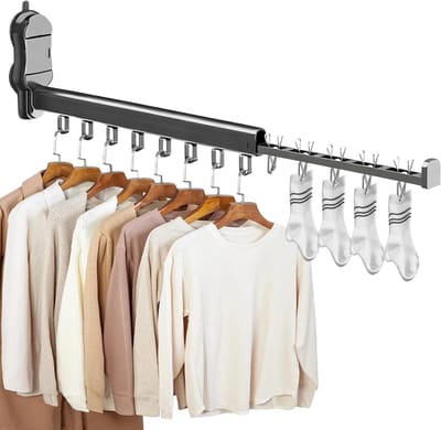 Vouwbaar Wanddroogrek met Zuignap, 8 Haken en 5 Clips - Ruimtebesparend voor Binnen en Buiten, Aluminium Legering in Grijs