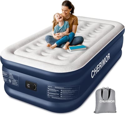 CHERIMOR Luchtbed 1-Persoons - met Ingebouwde Elektrische Pomp - <2 min snel opgeblazen - Zelfopblazend Luchtmatras - 190 x 99 x 46 cm - Logeerbed