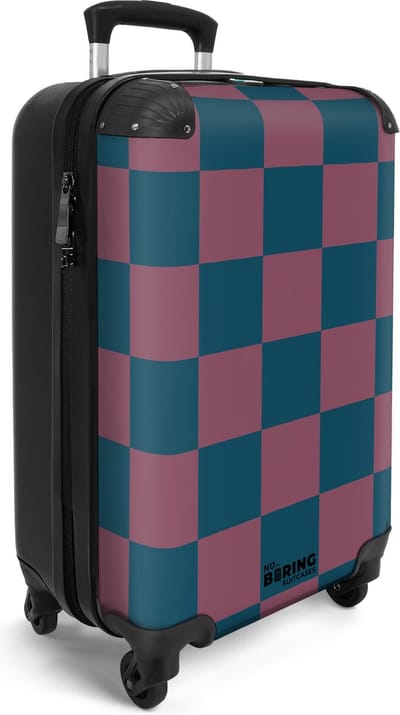 NoBoringSuitcases.com® - Handbagage koffer lichtgewicht - Reiskoffer trolley - Kleurrijke schaakbord print - Rolkoffer met wieltjes - Travel suitcase cabin - Reistrolley met TSA slot - Past binnen 55x40x20 en 55x35x25 - Kleine valiezen