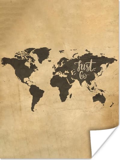 Poster - Wereldkaart - Vintage - Quotes - 30x40 cm