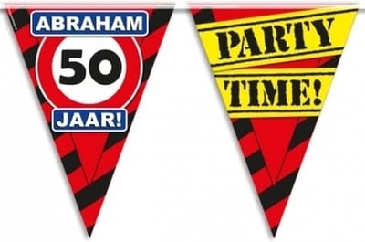 Abraham 50 jaar vlaggenlijnen waarschuwingsborden - 10 meter - plastic - Feestartikelen/versiering