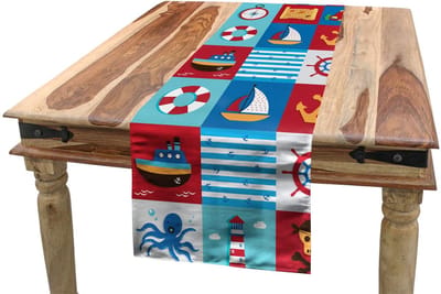 ABAKUHAUS Maritieme tafelrunner – Cartoon-water blauw-grijs – 40x225 cm
