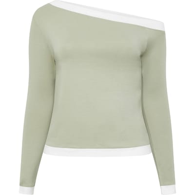 Limited Collection Saliegroen Contrasterende Top Met Blote Schouders Size 40