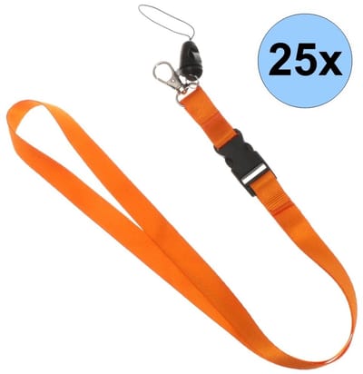 25 Oranje Keycords - Keycord - Lanyard - Sleutelkoord - Badgehouder - 51cm - 20mm - Oranje - 25 Stuks
