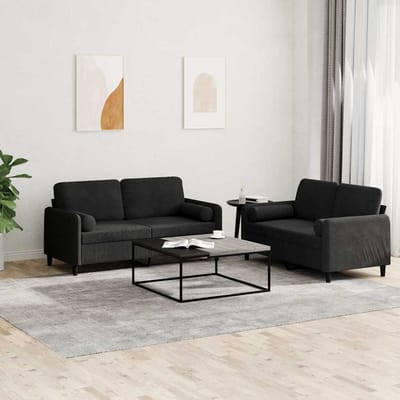 vidaXL - 2-delige - Loungeset - met - kussens - fluweel - zwart