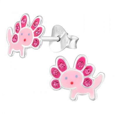 La Rosa Princesa Kawaii Roze Axolotl Oorbellen - 925 Sterling Zilver met Kristal - Meisjes