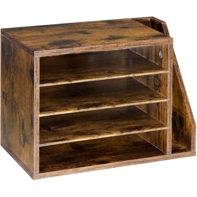 Literatuur Organizer, 4 Vakken Kantoor Postbak met Afneembare Planken, Houten Postbak Sorteerder met Verticale Zijopslag, Aanrecht Kantoor Huis
