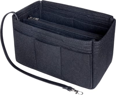 Famanu – Vilt Handtas Organizer, Bag-in-Bag Organizer Handtas Liner, Tote Bag Organizer (6 Kleuren, 3 Maten), Zwart, Groot: 30(L) x 15(B) x 16(H)CM