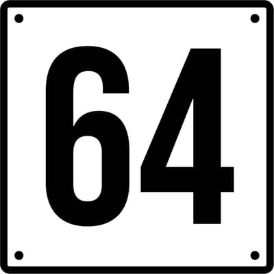 Huisnummerbord 64 - Incl. Schroeven en Pluggen – Acrylaat - 10 x 10 cm - Wit met Zwart