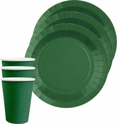Santex feest/verjaardag servies set - 10x gebaksbordjes en bekertjes - donkergroen - karton