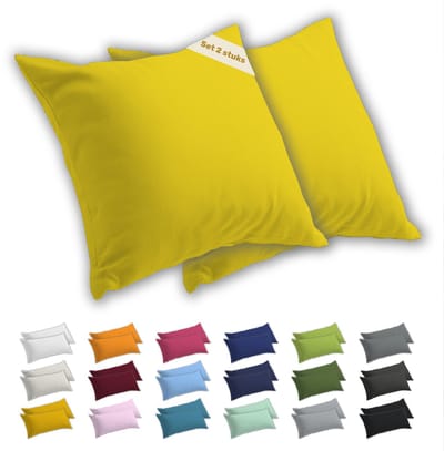 Lavea® Kussenslopen 80x80 cm Set van 2 – Kussenhoezen van 100% Zachte en Ademende Jersey Katoen met YKK Ritssluiting – Zonnegeel