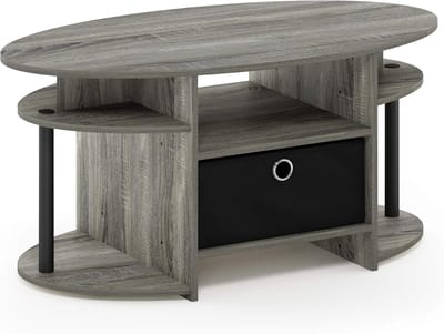 Ovale salontafel met ingebouwde opslag, Frans eiken en zwart