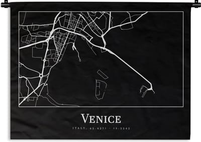 Wandkleed - Wanddoek - Stadskaart - Venetië - Kaart - Plattegrond - Venice - 120x90 cm - Wandtapijt