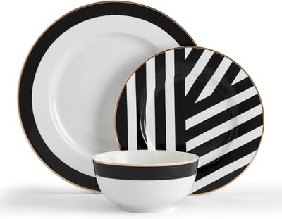 Mikasa - serviesset - Luxe Deco - China - Zwart Wit Goud - 12-Delig