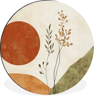 WallCircle - Wandcirkel - Muurcirkel - Zon - Abstract - Takken - Oranje - Aluminium - Dibond - 30x30 cm - Binnen en Buiten