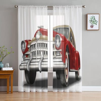 Retro Auto Tule Transparante Raamgordijnen Voor Woonkamer De Slaapkamer Moderne Chiffon Voile Organza Gordijnen Decor Draperieën 135W x 114H(cm) white