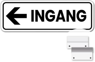 Bord ingang pijl links - Weerbestendig Aluminium - 40x15 cm - Bevestiging: Met muur-/ wandmontage beugels