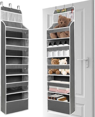 Hanging Organizer met 5 Planken en 3 Gaascompartimenten – Ideale Deuropberging voor Badkamer en Slaapkamer, Transparante Vensters en Versterkte Bevestiging voor Optimaal Gebruik