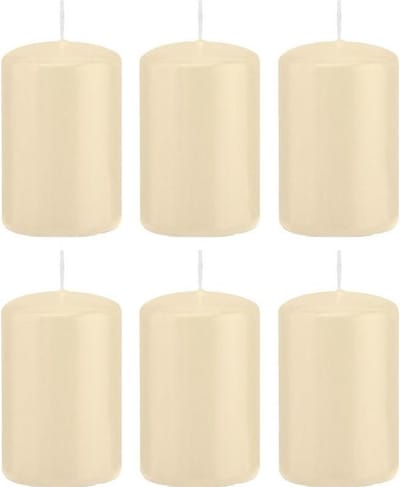 Trend Candles Cilinderkaars/stompkaars - 6x - cremewit - 5 x 8 cm - 18 branduren - met brandvertragende folie
