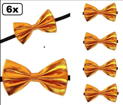 6x Vlinderstrik goud 13.5 x 7.5 cm - Verstelbaar - Kerst thema feest party festival