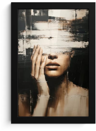 Poster in lijst - Fotolijst 20x30 cm - Posters - Hand - Gezicht - Strepen - Abstract - Posterlijst zwart - Decoratie - Wanddecoratie woonkamer - Muurdecoratie slaapkamer