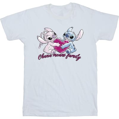 Disney Meisjes Lilo En Stitch Ohana Hart Met Engel Katoenen T-Shirt (Wit)
