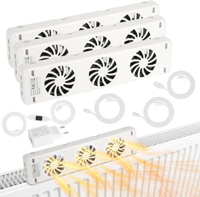 Verwarmingsventilator Set - Radiator Ventilator - Energie Besparen - Automatische Temperatuurregeling - Tot 150cm Radiator - Wit
