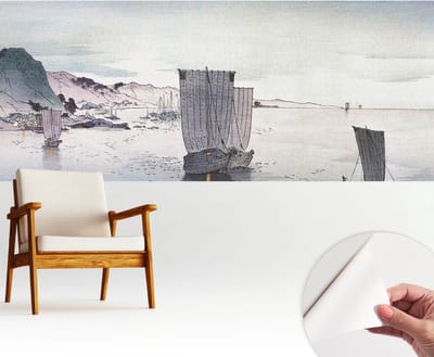 Wallfluent Zelfklevend Behang - Maritiem landschap Zelfklevend fotobehang - 250x104 cm - Grijs Zelfklevend Behang - Herpositioneerbaar - Voor de woonkamer, voor het kantoor, voor de slaapkamer Zelfklevend Behang