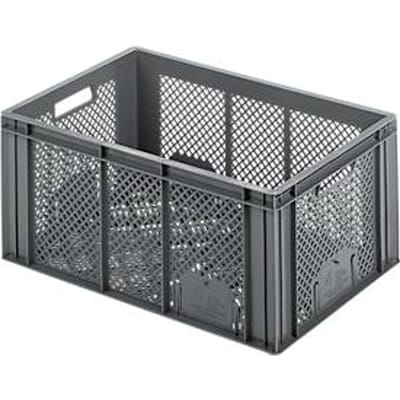 Euro Box groente- en fruitkist, voedselveilig, inhoud 55,7 L, opengewerkte versie, grijs