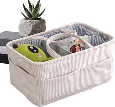 Luier Organizer - Opbergmand Baby - Babykamer Inrichten - Draagbaar Met Handvat - 38x25x18 cm - Beige