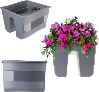 KADAX Balkonrelingpot met tweezijdige instelbare handgreep, 30 x 28 x 20 cm, balustrade, balkonbloembak, plantenbak, plantenbak, ideaal voor bloemen en planten, antraciet