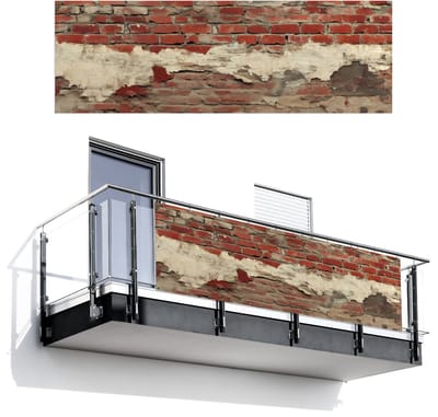 Balkonscherm 300x100 cm - Balkonposter Muur - Baksteen - Verweerd - Balkon scherm decoratie - Balkonschermen - Balkondoek zonnescherm