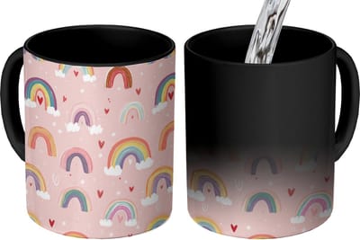 Magische Mok - Foto op Warmte Mokken - Koffiemok - Regenboog - Patroon - Pastel - Handgetekend - Magic Mok - Beker - 350 ML - Theemok