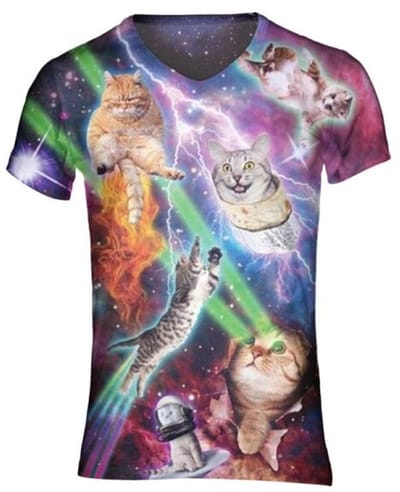 Gigantisch fout kattenshirt Festival shirt - Maat: L - Crew neck - Feestkleding - Festival Outfit - Fout Feest - T-shirt voor festivals - Rave party kleding - Rave outfit - Kattenshirt - Nineties